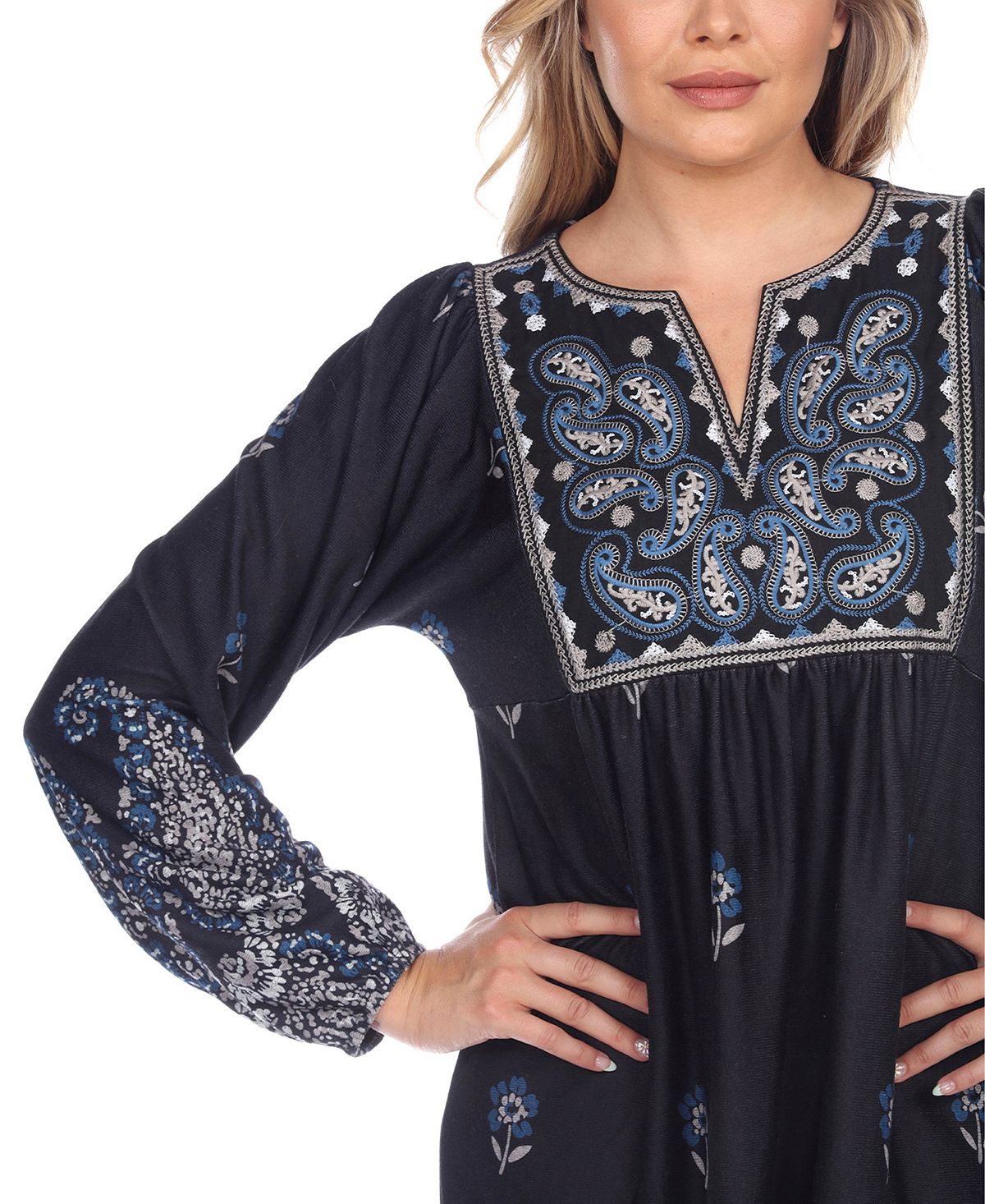 Vestido feminino bordado Apolline da White Mark, azul, tamanho médio