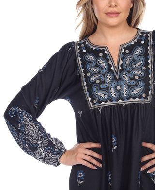 Vestido feminino bordado Apolline da White Mark, azul, tamanho médio