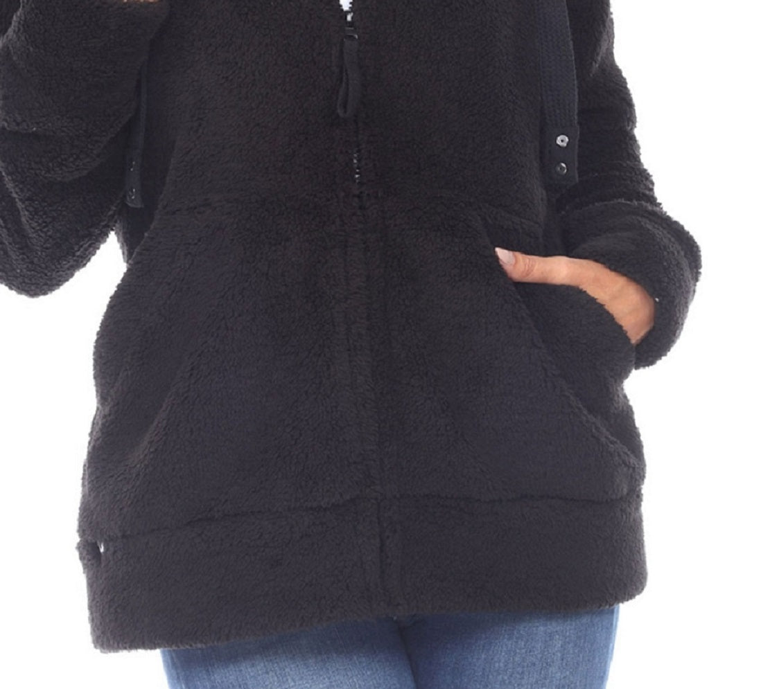 Jaqueta Sherpa com Capuz Feminina White Mark Preta Tamanho Grande