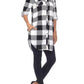 Camisa túnica xadrez feminina White Mark, preta, tamanho grande
