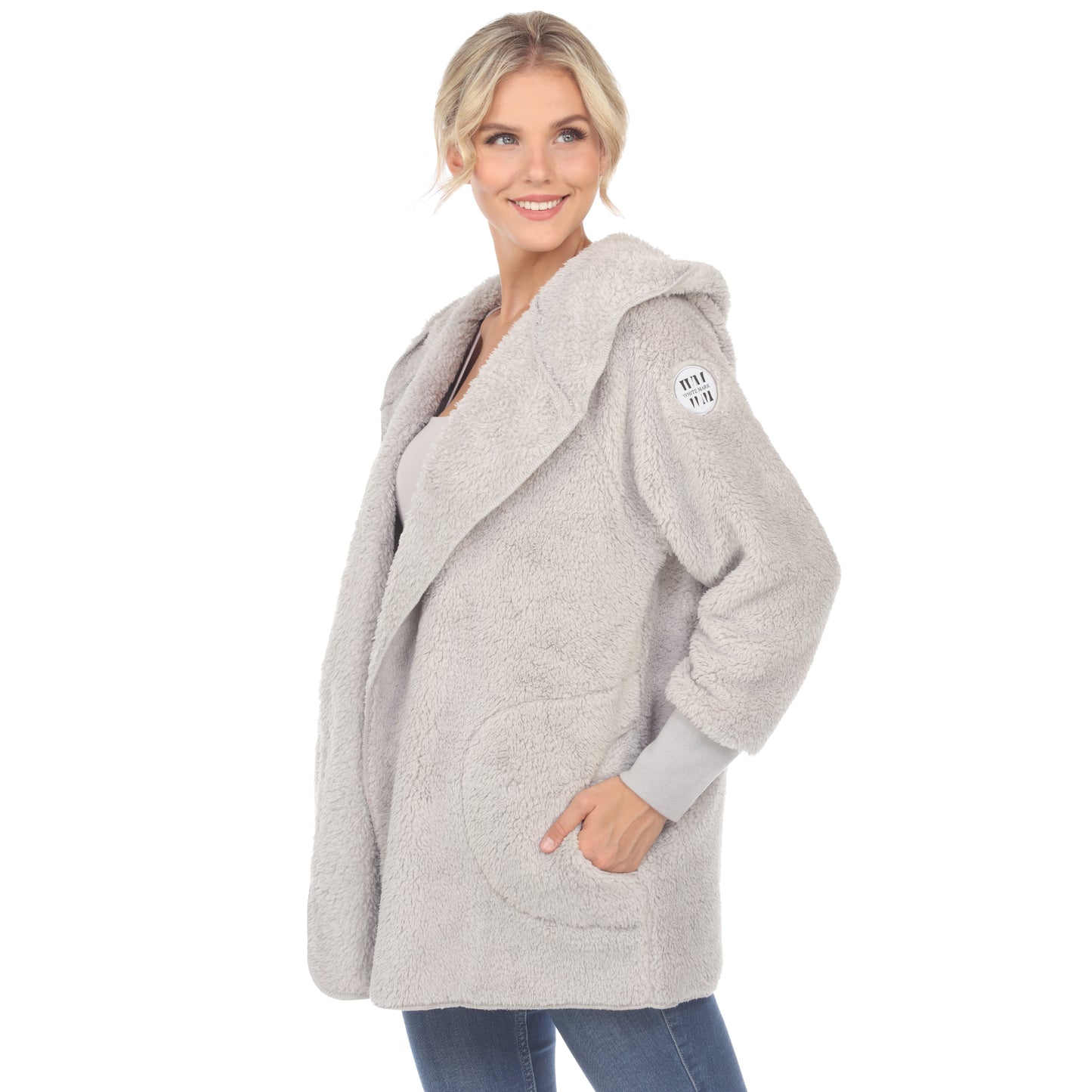 Jaqueta feminina White Mark Plush com capuz e bolsos, cinza, tamanho médio