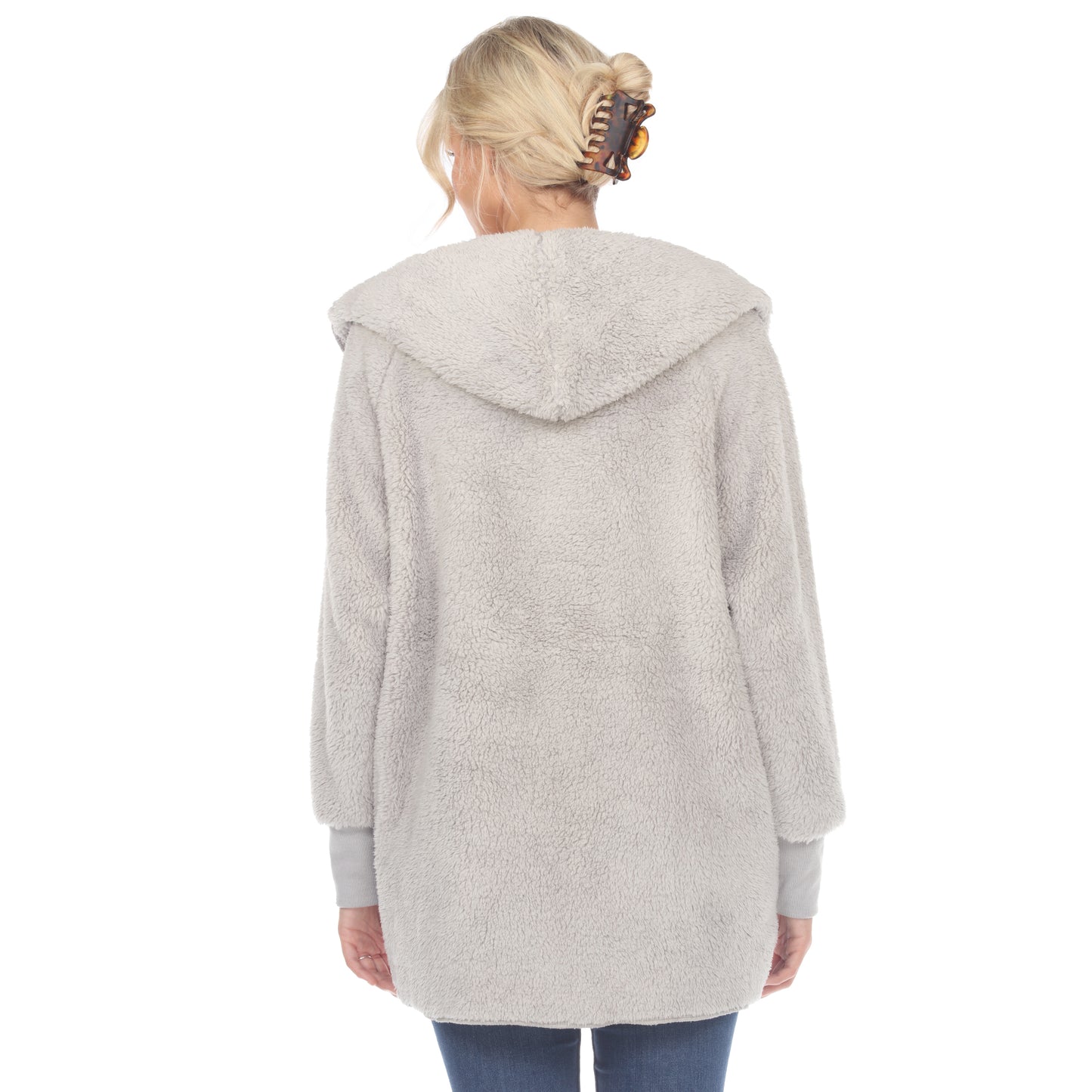 Jaqueta feminina White Mark Plush com capuz e bolsos, cinza, tamanho médio