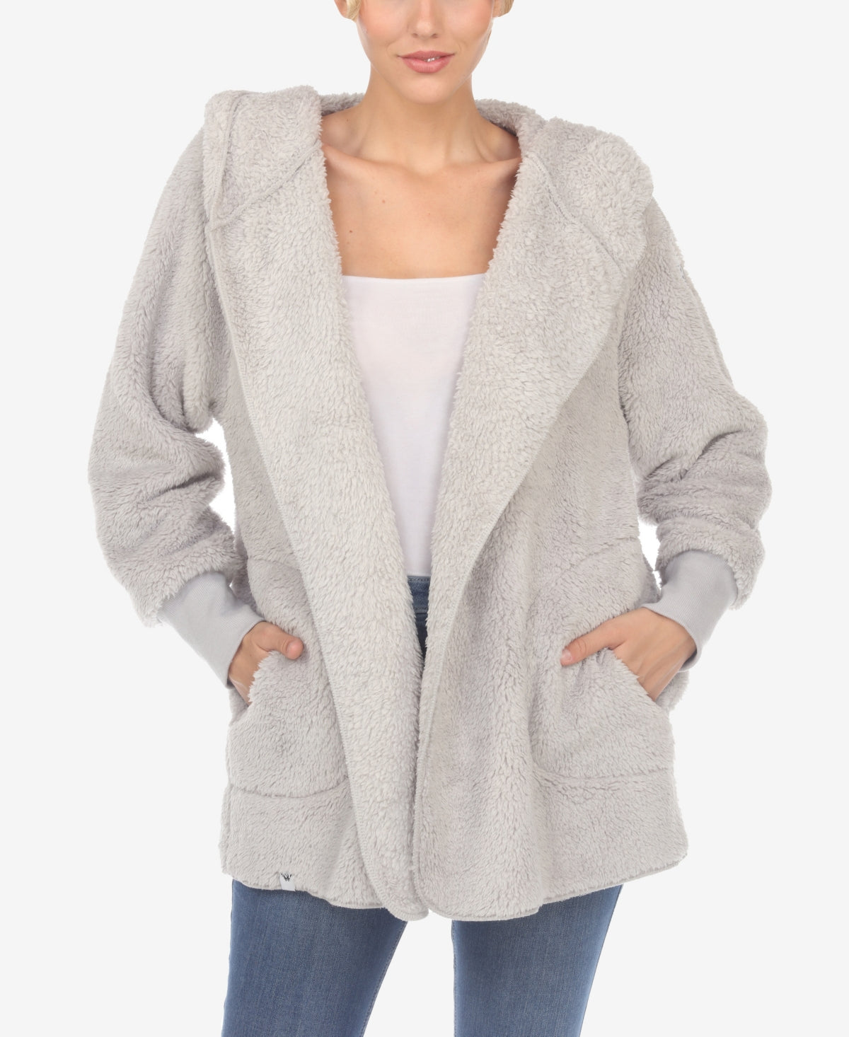 Jaqueta feminina White Mark Plush com capuz e bolsos, cinza, tamanho médio