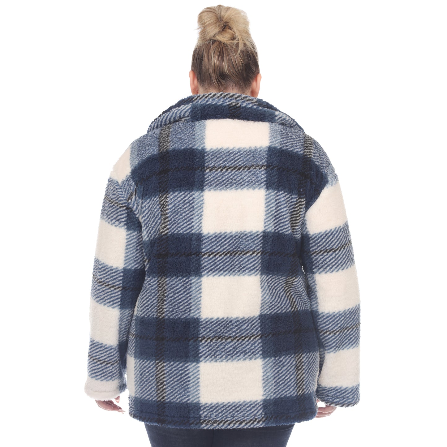 Jaqueta xadrez feminina White Mark Shacket azul tamanho 3X