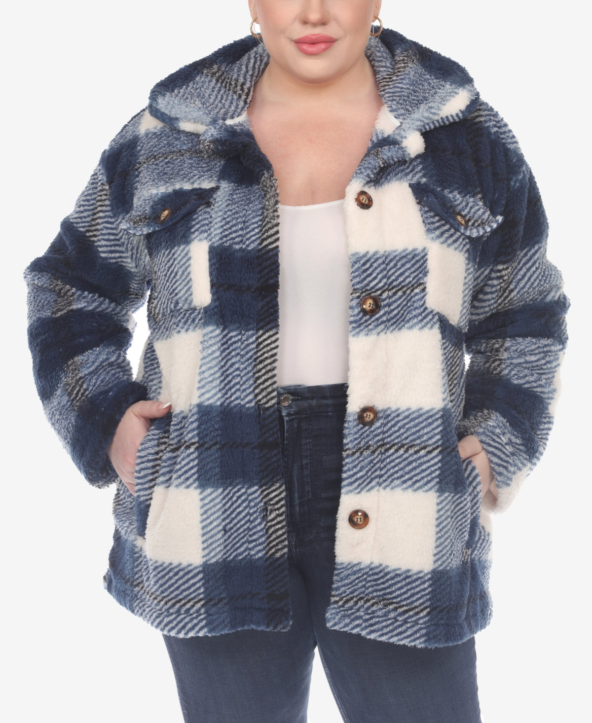 Jaqueta xadrez feminina White Mark Shacket azul tamanho 3X
