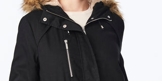 Collection B Junior's Faux Fur Trim Hooded Anorak Coat Black Size Medium