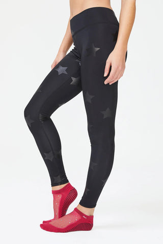 Leggings femininas Terez com estampa de estrela, pretas, tamanho médio
