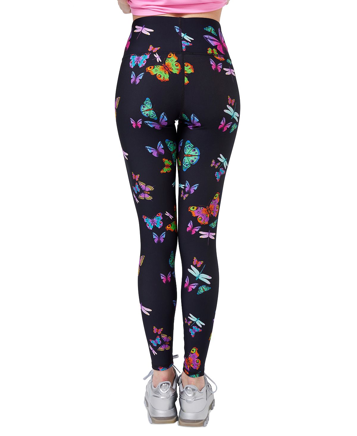 Leggings femininas Terez com estampa de borboleta 7/8 pretas, tamanho extrapequeno