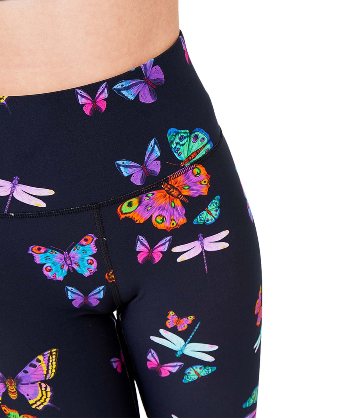 Leggings femininas Terez com estampa de borboleta 7/8 pretas, tamanho extrapequeno