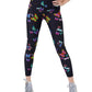 Leggings femininas Terez com estampa de borboleta 7/8 pretas, tamanho extrapequeno