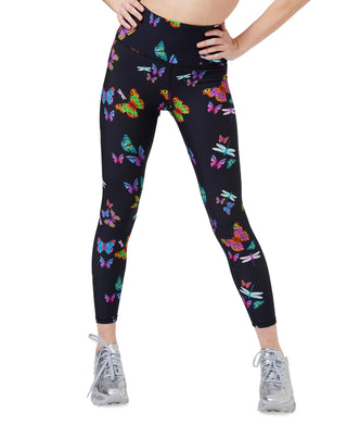 Leggings femininas Terez com estampa de borboleta 7/8 pretas, tamanho extrapequeno