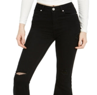 Calça jeans flare rasgada Indigo Rein Junior, preta, tamanho 7