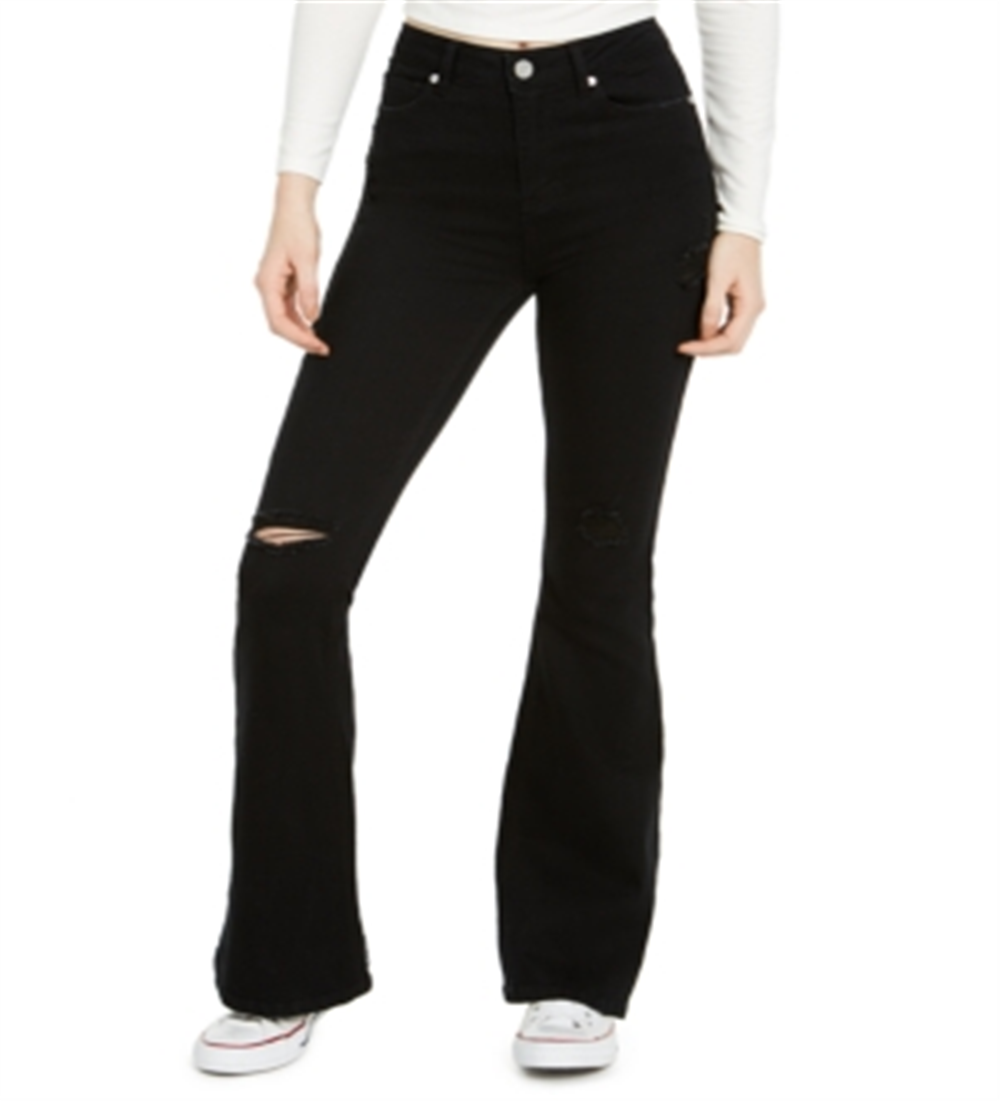 Calça jeans flare rasgada Indigo Rein Junior, preta, tamanho 7