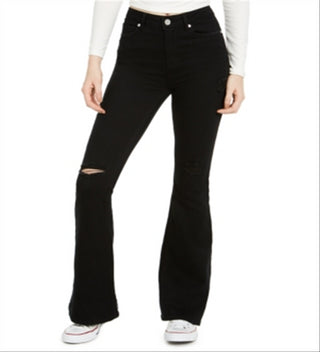 Calça jeans flare rasgada Indigo Rein Junior, preta, tamanho 7