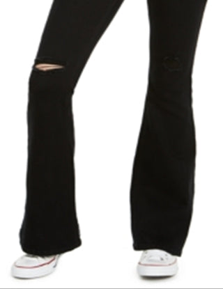 Calça jeans flare rasgada Indigo Rein Junior, preta, tamanho 7