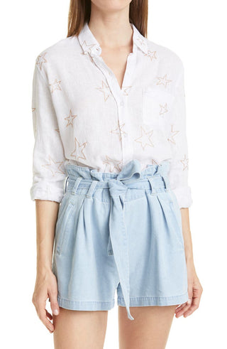 Camisa de botões Rails feminina com estampa de estrela Charli em mistura de linho, branca, tamanho M