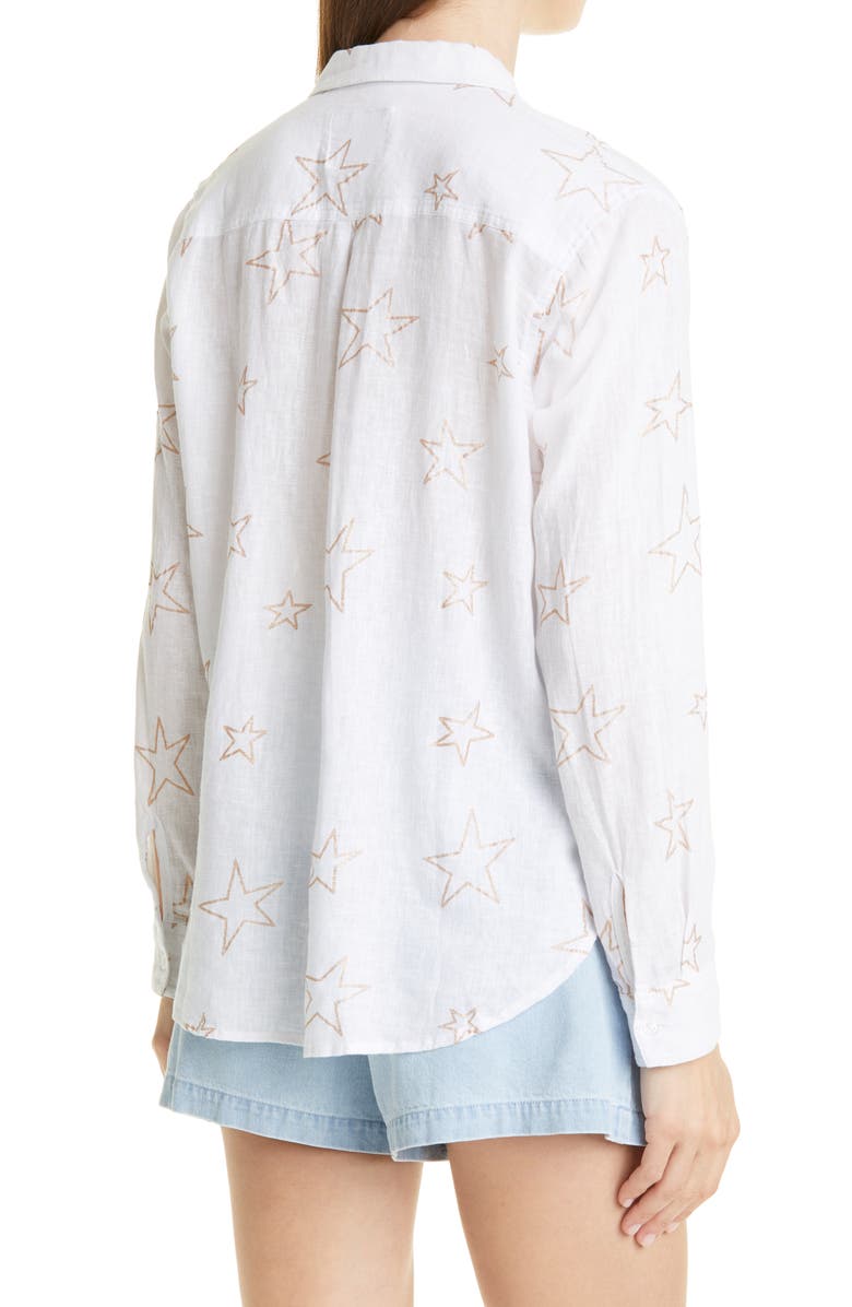 Camisa de botões Rails feminina com estampa de estrela Charli em mistura de linho, branca, tamanho M
