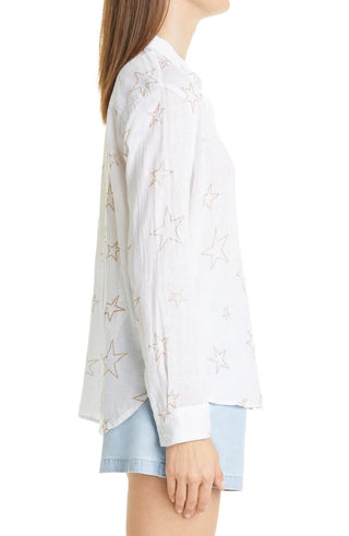 Camisa de botões Rails feminina com estampa de estrela Charli em mistura de linho, branca, tamanho M
