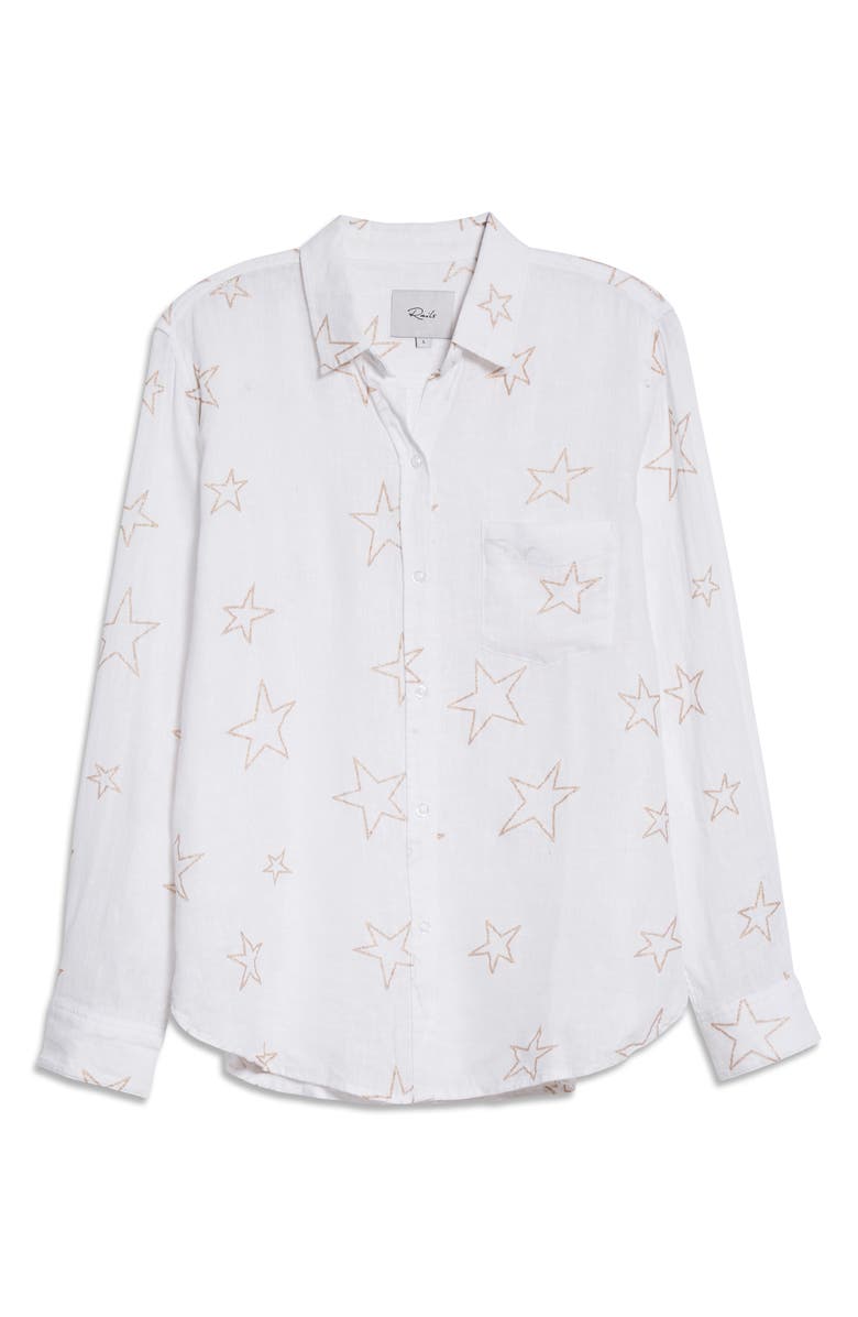 Camisa de botões Rails feminina com estampa de estrela Charli em mistura de linho, branca, tamanho M
