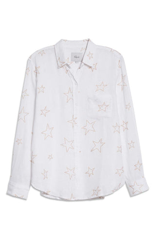 Camisa de botões Rails feminina com estampa de estrela Charli em mistura de linho, branca, tamanho M