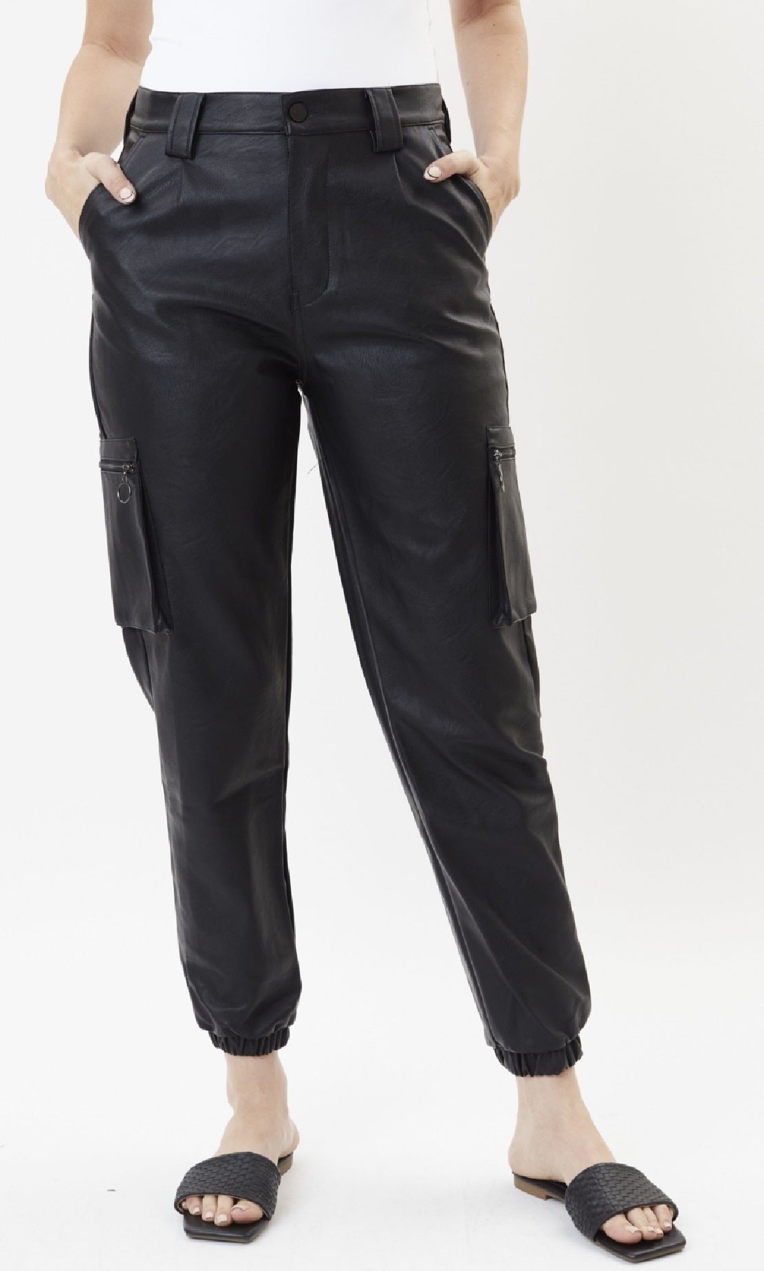 Calça jogger feminina Kancan de cintura alta, preta, tamanho 11