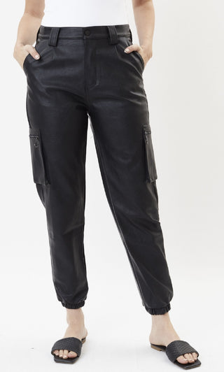 Calça jogger feminina Kancan de cintura alta, preta, tamanho 11