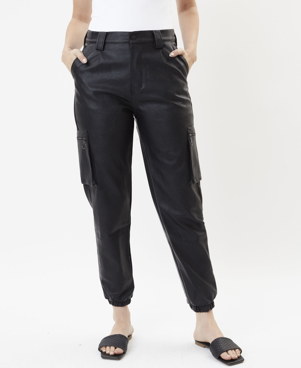 Calça jogger feminina Kancan de cintura alta, preta, tamanho 11