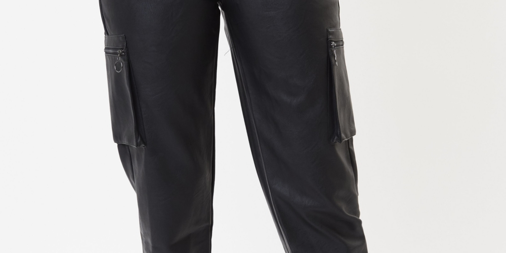 Calça jogger feminina Kancan de cintura alta, preta, tamanho 11