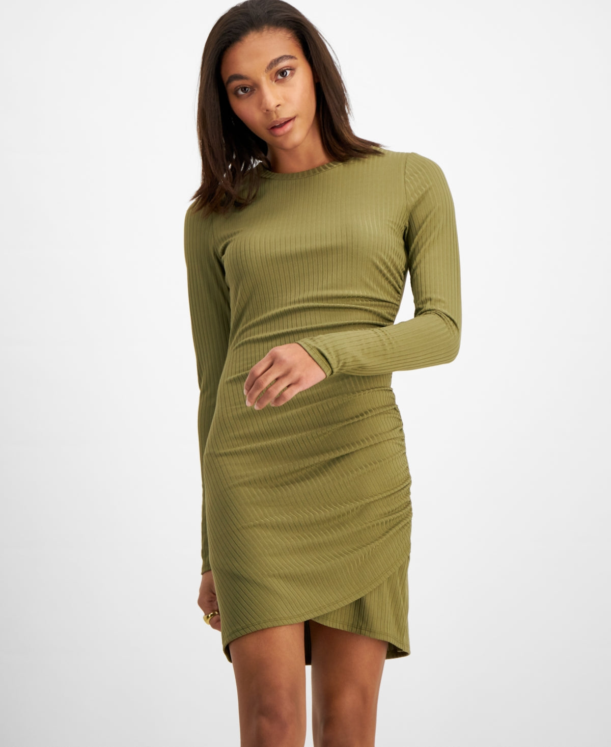 E agora este vestido feminino com babados laterais, verde, tamanho X-S
