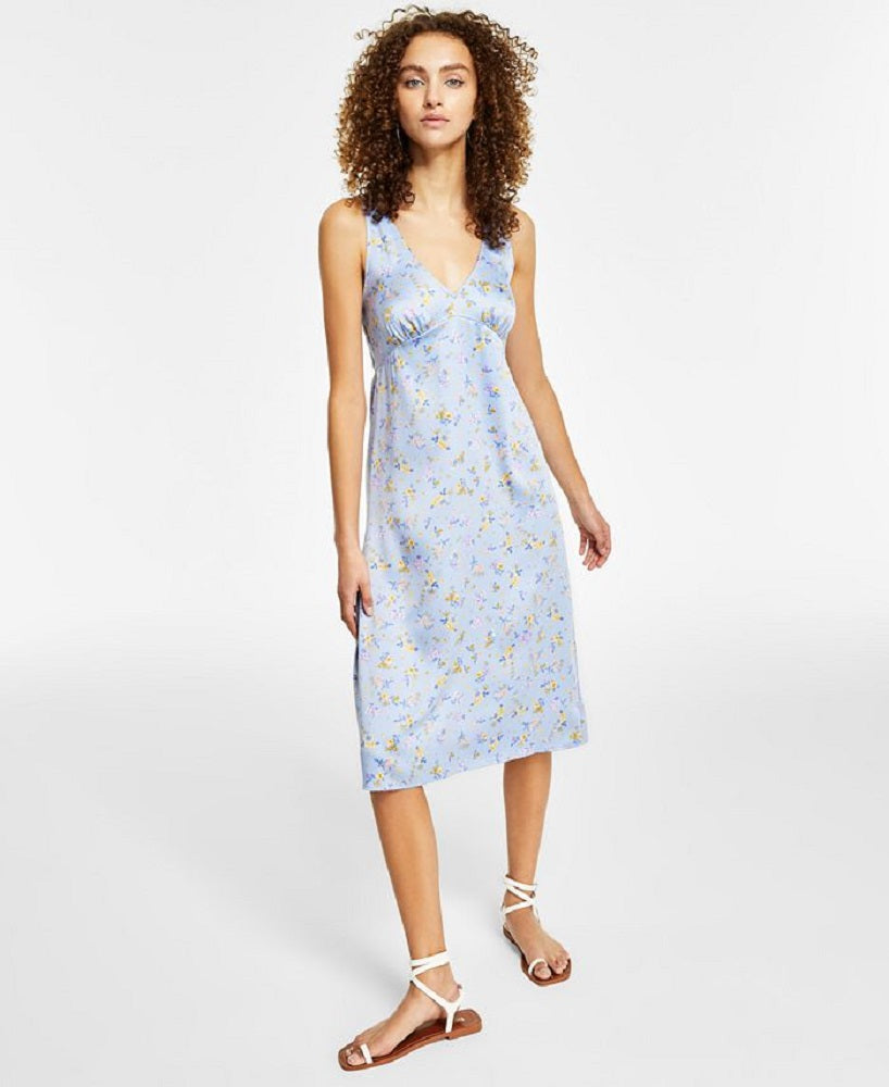 Vestido midi com decote em V e ajuste evasê Hippie Rose Junior, azul, tamanho médio