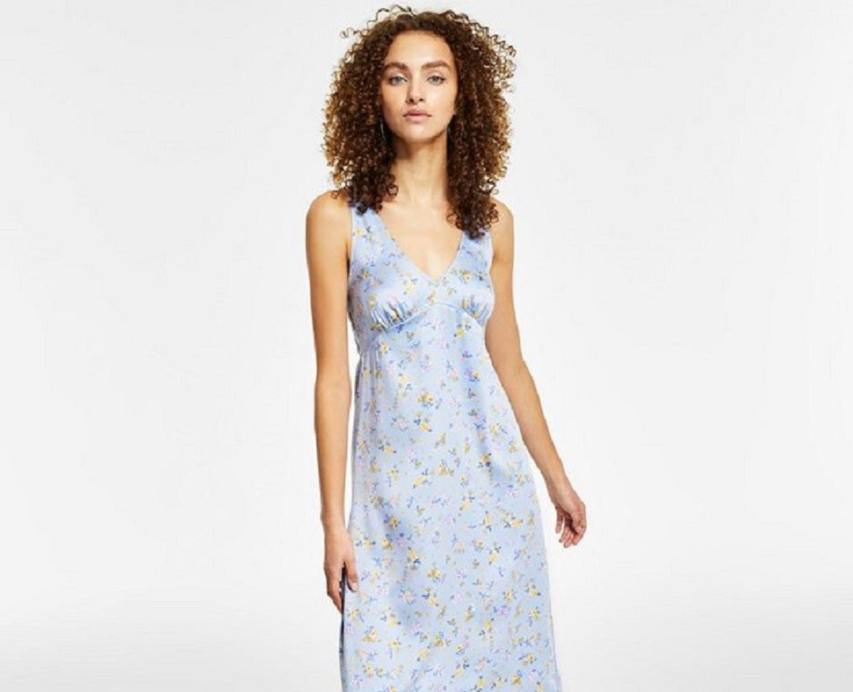 Vestido midi com decote em V e ajuste evasê Hippie Rose Junior, azul, tamanho médio