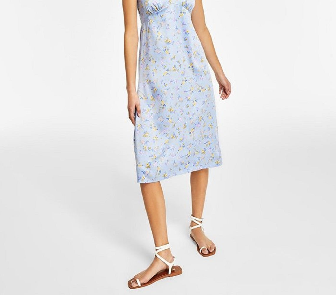 Vestido midi com decote em V e ajuste evasê Hippie Rose Junior, azul, tamanho médio