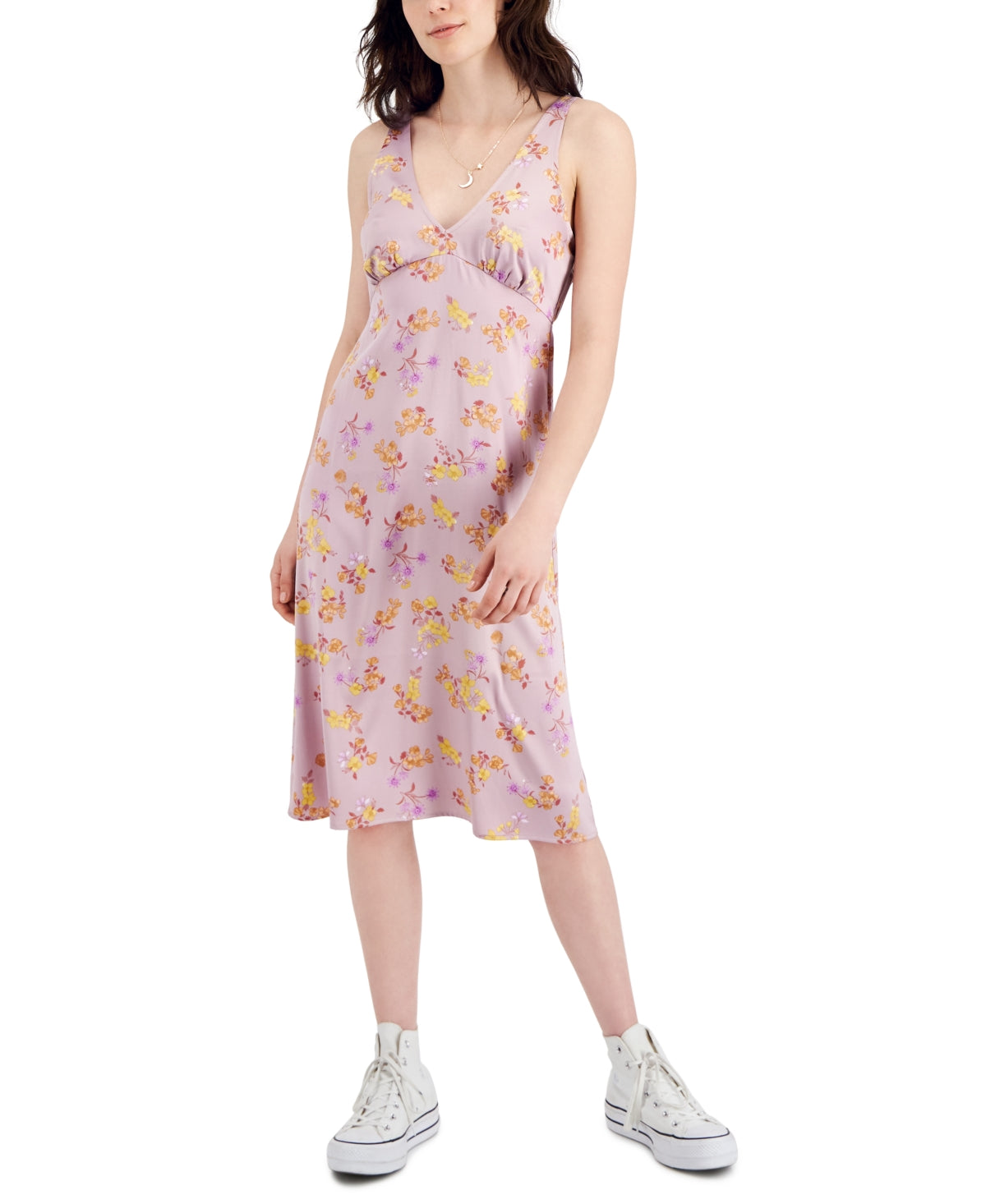 Vestido midi feminino com estampa floral Hippie Rose, roxo, tamanho extragrande
