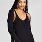 E agora este vestido justo feminino de malha canelada e ombros de fora, preto, tamanho X-S