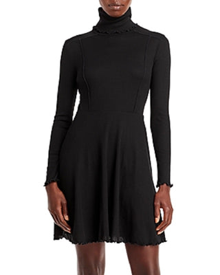 Vestido de malha com gola alta Aqua feminino, preto, tamanho X-S