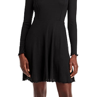 Vestido de malha com gola alta Aqua feminino, preto, tamanho X-S