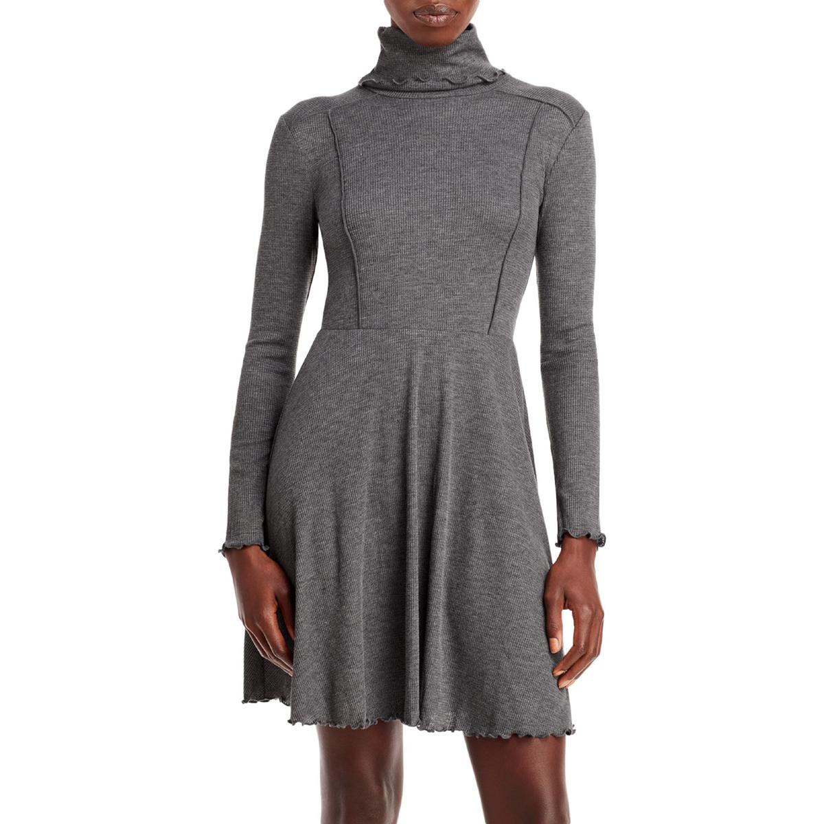 Vestido curto texturizado de gola alta feminino Aqua, cinza, tamanho pequeno