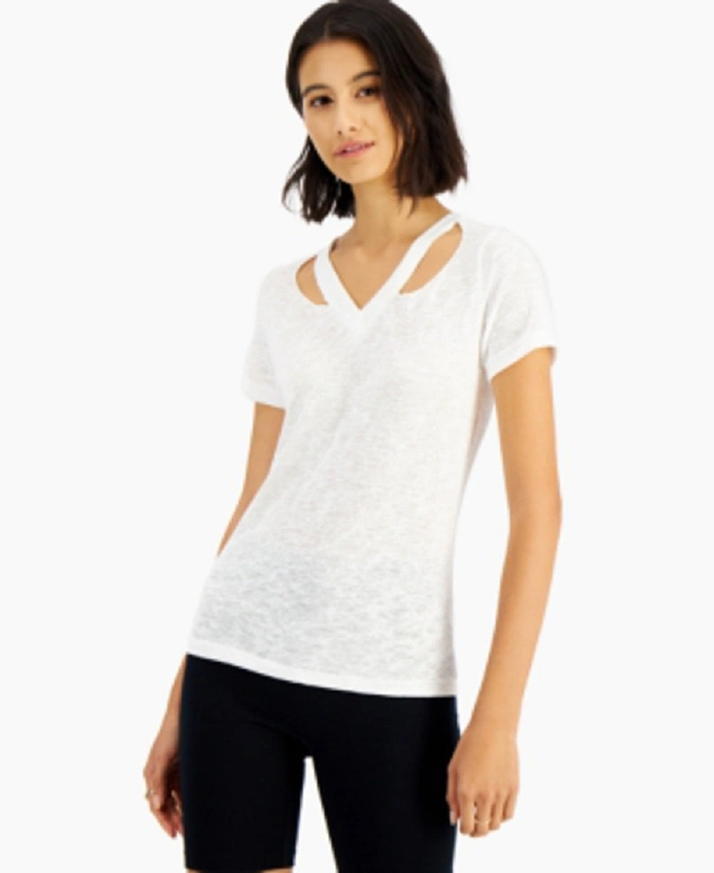 Camiseta feminina LNA com decote redondo, branca, tamanho pequeno
