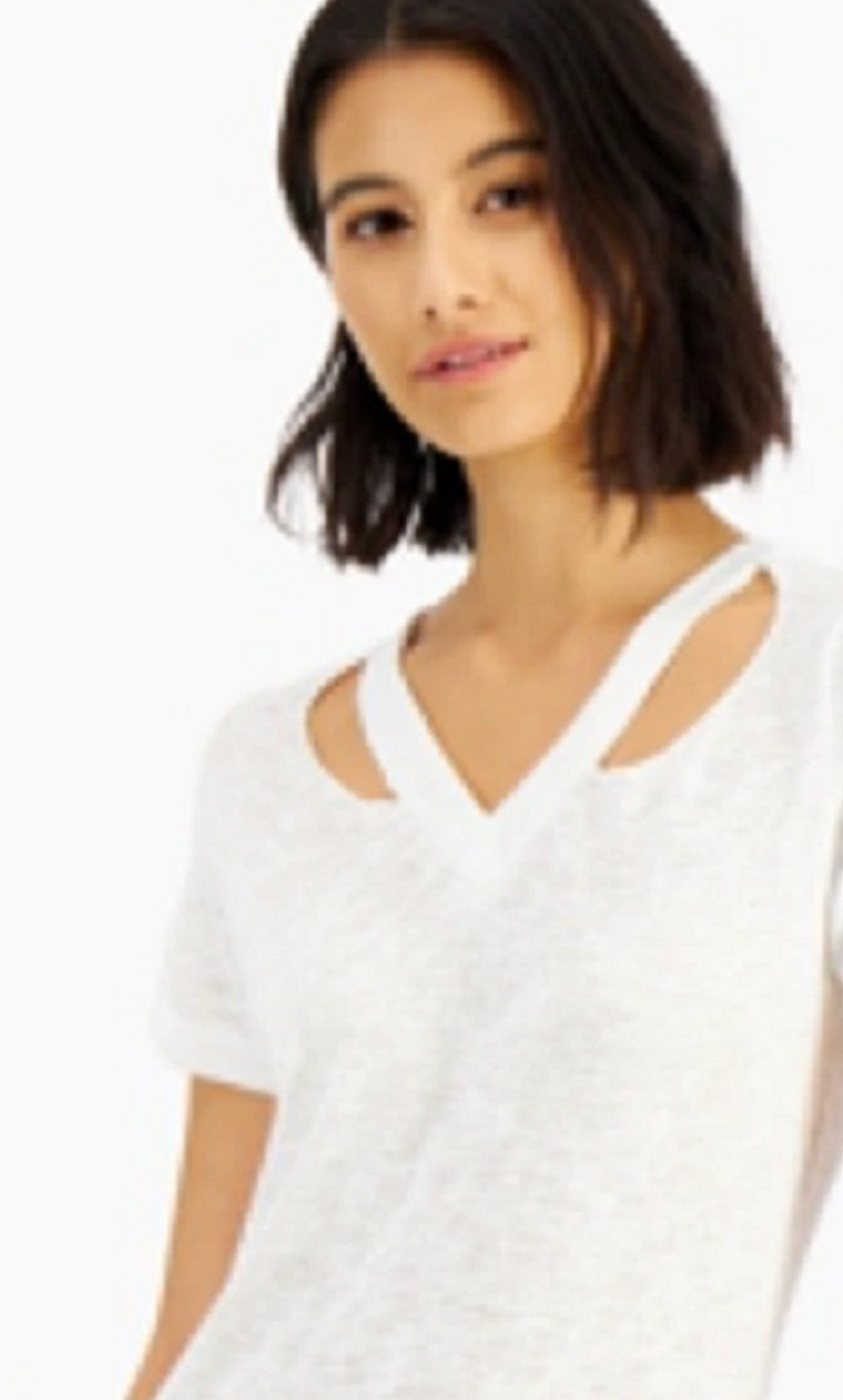 Camiseta feminina LNA com decote redondo, branca, tamanho pequeno