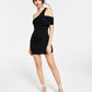 Vestido curto feminino Phifer Rib Knit com um ombro só, preto, tamanho X-S