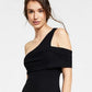 Vestido curto feminino Phifer Rib Knit com um ombro só, preto, tamanho X-S