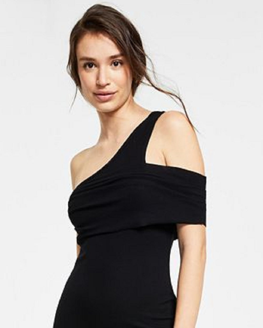 Vestido curto feminino Phifer Rib Knit com um ombro só, preto, tamanho X-S