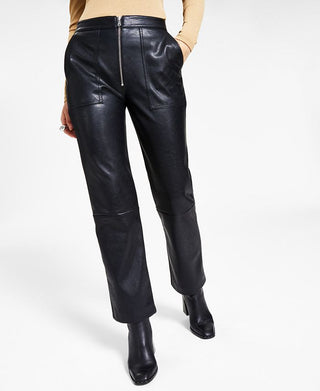 Calça feminina de couro sintético LNA preta tamanho extragrande