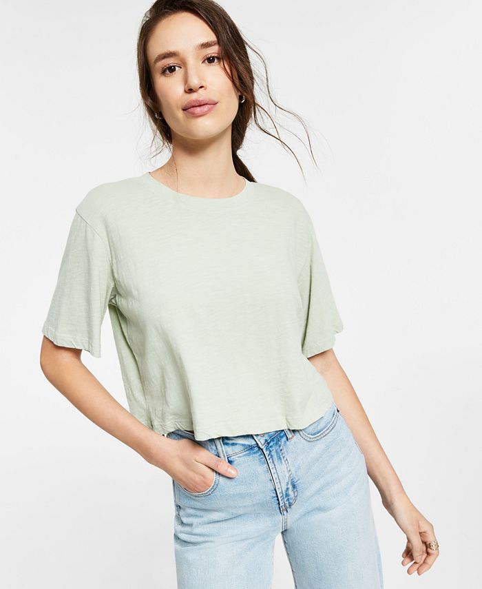 Camiseta curta feminina LNA Yara Cotton, verde, tamanho grande