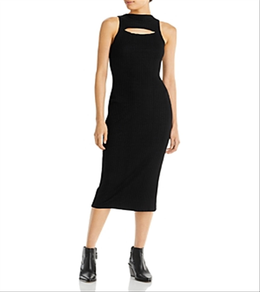 Vestido feminino LNA Liri com recorte sem mangas e nervuras MIDI, preto, tamanho pequeno