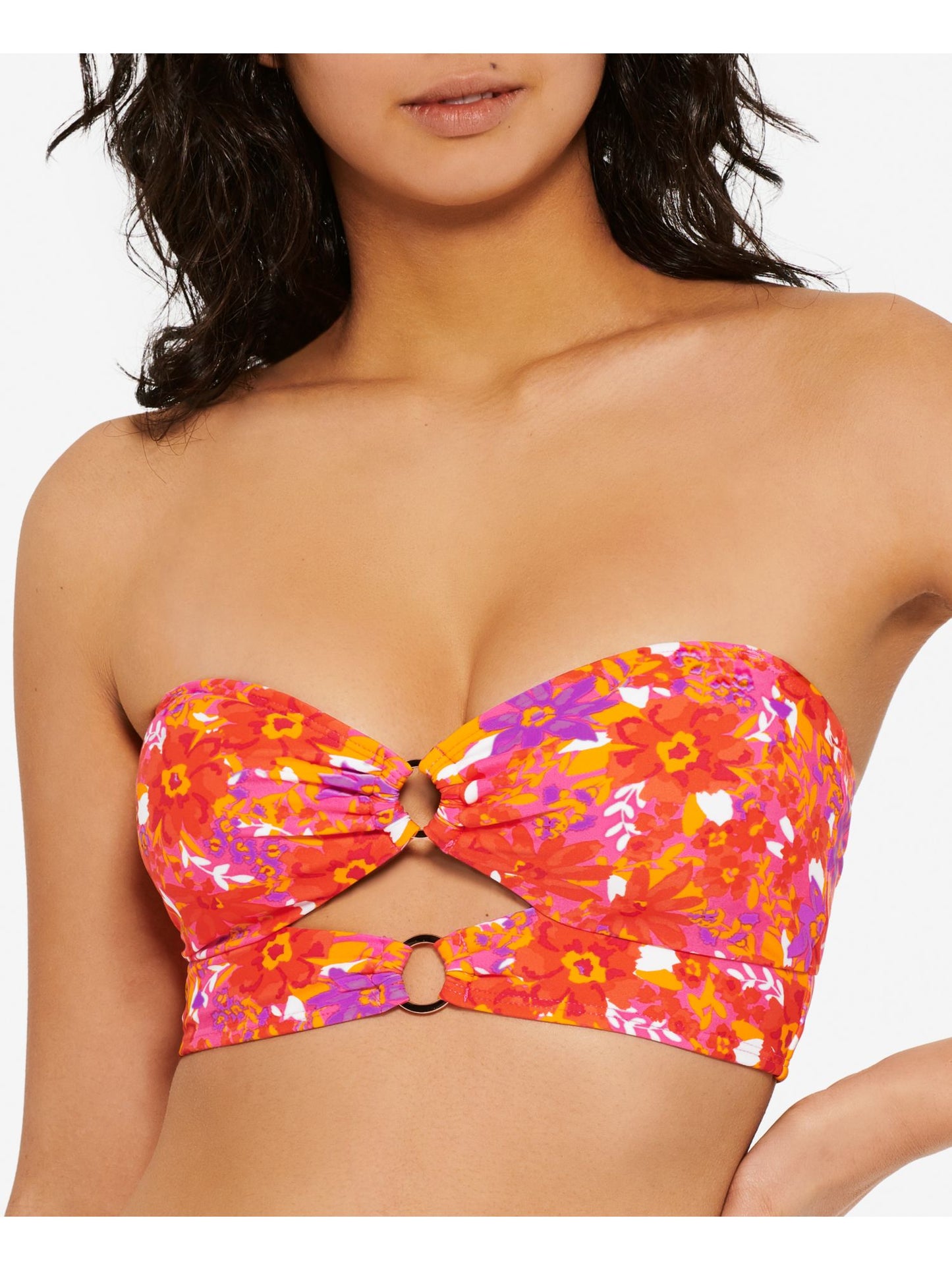 Biquíni Hula Honey feminino com recortes Bold Bouquet, laranja