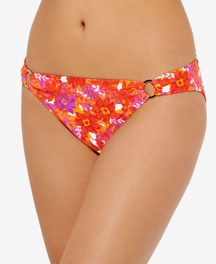 Calcinha de biquíni Hula Honey feminina Bold Bouquet com estampa de anel laranja tamanho médio