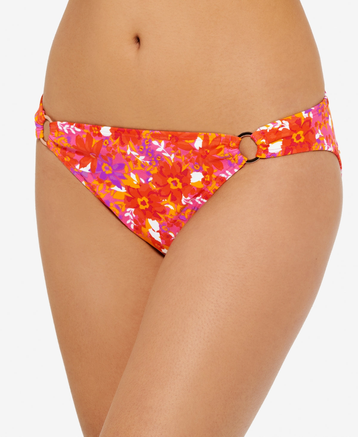 Calcinha de biquíni Hula Honey feminina Bold Bouquet Ring laranja tamanho grande