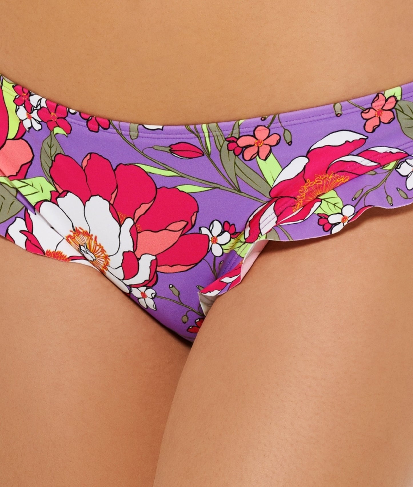 Calcinha de biquíni Hula Honey Junior's Impressionist com babados, maiô roxo, tamanho extrapequeno
