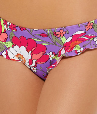 Calcinha de biquíni Hula Honey Junior's Impressionist com babados, maiô roxo, tamanho extrapequeno